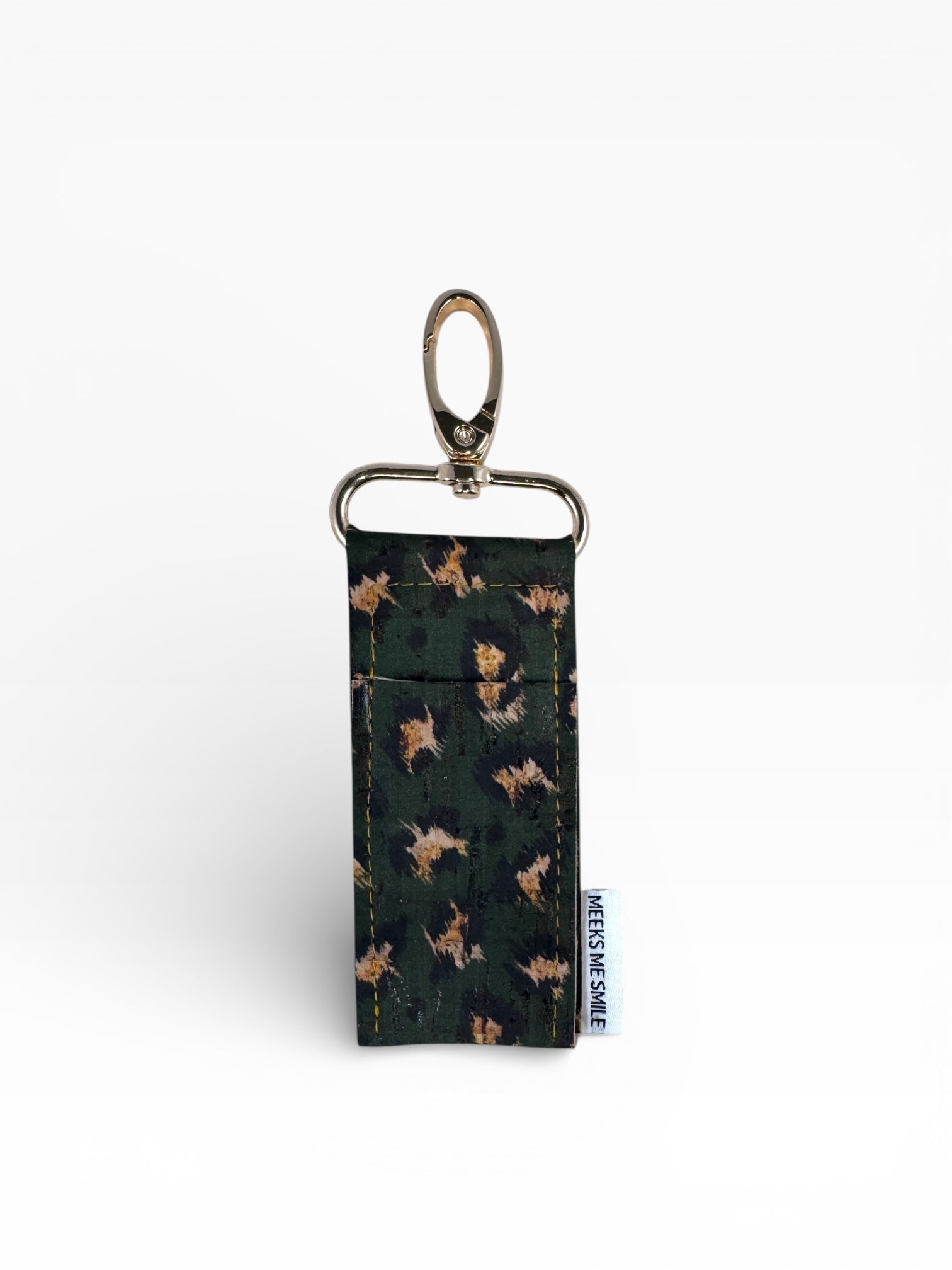 Handmade cork fabric lip balm holder with metal clip keychain