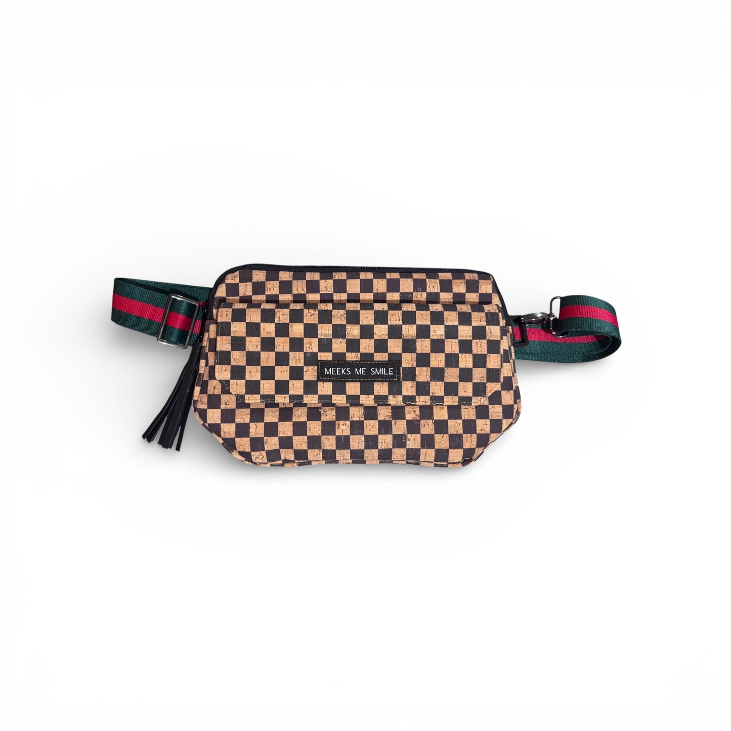 Deshon Sling Bag- Checkered w green/red Strap
