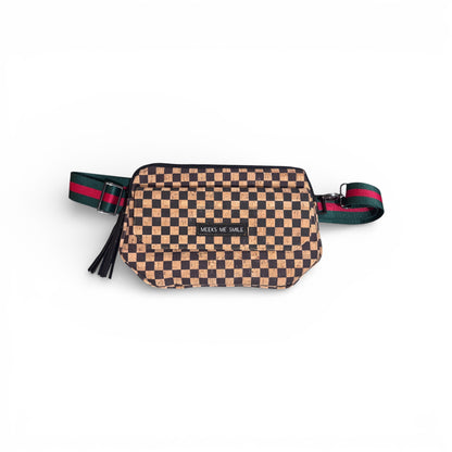 Deshon Sling Bag- Checkered w green/red Strap